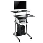 PrimeCables Rolling Stand-Up Desk, Laptop Desk with Printer Shelf and Keyboard Space for Home and Office - Adjustable Height