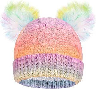 ZGDG Kids Winter Hat Toddler Pom Pom Beanie Hat for Boys Girls Fleece Lined Thick Ski Cap for 4-10Y Multicoloured