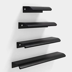 10Pcs Black Cabinet Handles Mount Finger Edge Pulls Hidden Drawers Wardrobe Handles, 5.9" Length, 5" Hole Centre Concealed Handle