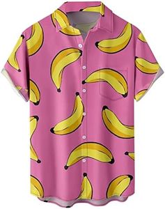 Ecosunny Hawaiian Shirts for Men Short Sleeve Printed Bowling Casual Button Down Collar Beach Shirt, Hawaiian Banana Pink, 3X-Large