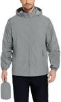 COOFANDY Men Casual Rain Jacket Lightweight Raincoat Waterproof with Hood Packable Windbreaker Jacket, Light Grey, Large