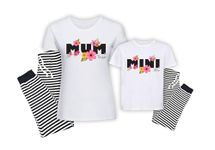 Personalised Mum and Mini Flowers Star or Stripes Set Pyjamas PJS Multiple Colours Navy White Grey Green Gift Mother Daughter Mother's Day Present Twinning Matching Original Design