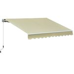 Outsunny 3m x 2.5m Garden Patio Manual Awning Canopy Sun Shade Shelter with Winding Handle Retractable Cream White