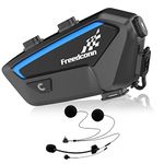 FreedConn FX 10 Riders Motorcycle Bluetooth Headset with Music Sharing, Helmet Bluetooth Intercom with Noise Cancellation/FM Radio/IP67/Ultra-Thin Body, Universal Communication Systems for Motorbike