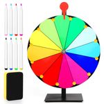 NQEUEPN 12 Inch Spinning Prize Wheel, 12 Slots Tabletop Prize Wheel Spinner with Stand Roulette Wheel with Dry Erase & 8pcs Markers for Carnivals Trade Shows Holiday Activities Games (Style 1)