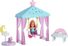 Barbie Dreamtopia Chelsea Doll & Playset, Cloud-Themed Gazebo Swing, Kitten & Accessories Including Unicorn Headband & Tail for Small Doll with Pink Hair