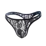 GENEMEN Mens Lace Thongs Low Waist Sheer G-Strings Sexy Floral Panties Sissy Underpants (Black, 2XL)