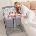 R for Rabbit Hop A Little Baby Cot Bedside Bassinet for Kids | 4 Level Height Adjustment Crib with Breathable Mesh for 0 to 12 Months Infant Weight Capacity Upto 20kgs (Dark Grey)