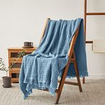 Simple&Opulence Cotton Muslin Throw Blanket for Bed, Couch, Knit Woven Gauze Blanket with Tassels, Soft Lightweight Cozy Pre-Washed Breathable Farmhouse Decoration for All-Season (Dusty Blue)