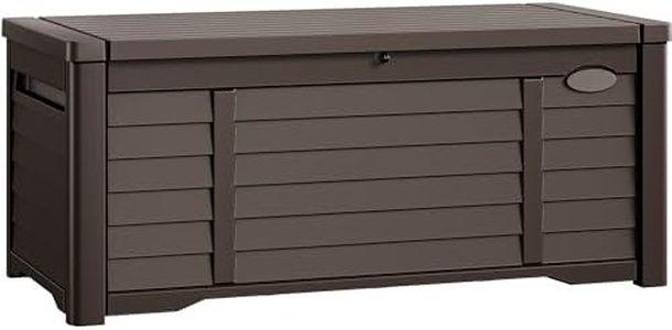 DWVO Large Deck Box 120 Gallon Waterproof Outdoor Storage Box, Extra Large Outdoor Storage Bin, Resin Louvered Patio Storage for Outdoor Pillows, Garden Tools & Pool Supplies, Lockable, Dark Brown