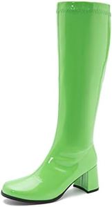 LIURUIJIA Women's Knee high Gogo Boots Square Toe Block Heel Disco Costume Santa Outfits Zipper Tall Dance Boots Green 36(230/US6)