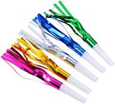 24Pcs Noisemaker Toys, Colorful Party Blowers, Glitter Fringed Metallic Blow Horns Whistles, Blowouts Noise Makers Birthday Favors Toys (Mixed Color)