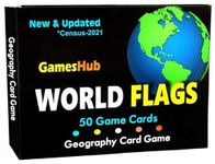 GAMESHUB 50 Countries Flags Flash Cards Game for Kids - 4 in 1 Gaming Flash Cards - Laminated Paper Cards of The Flags of The World - Size 3 x 4 inch