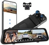 CAMECHO 3 Channel Mirror Dash Cam Front and Rear Inside, Built-in WiFi, 1080P Rear View Mirror Camera with 9.66" IPS Full Touch Screen, G-Sensor, Night Vision, Reverse Assist, Backup Camera for Car