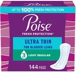 Poise Ultra Thin Incontinence Pads & Postpartum Incontinence Pads, 3 Drop Light Absorbency, Regular Length, 144 Count (3 Packs of 48)