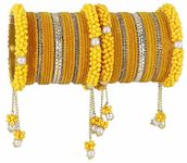 LAVAZZA Premium Golden Latkan Bridal Chuda Set For Women & Girls with Pearls & Zircon Stone | Chudas for Women | Kundan Chura | Chura for Women | Bangles For Women Gold-(Chuda10-Gold-2.6)