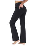 nuveti 28"/31"/33"/35"/37'' High Waist Workout Bootleg Yoga Pants Tummy Control 4 Pocket Workout Yoga Pants Flare Leggings (Black S 35'')