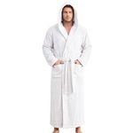 PJGGZ Bathrobes for Men Full Length - Soft Absorbent Long Towel Robes with Hood (Available for Big and Tall)(White,L/XL)