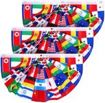 Outus 3 Pcs International Country Flag Decorations 1.5 x 3 ft World Pleated Fan Flags Country Flags Bunting Nations Half Circle Flag Banner Backdrop for School Porch Home Outdoor Sports Events