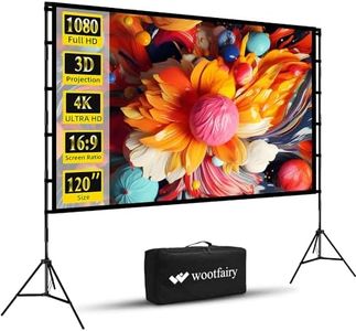 Projector Screen and Stand, Wootfairy 120 inch Foldable and Portable Projection Screen 16:9 4K HD Rear Front Wrinkle-Free Movie Screen with Carry Bag for Indoor Outdoor Home Theater Backyard Cinema