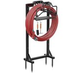 Mutool 117cm Garden Hose Holder, Hose Pipe Holder Freestanding Hose Stand Detachable Metal Garden Water Hose Storage Organizer, Heavy Duty Garden Pipe Stand with Storage Basket, Black