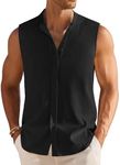 COOFANDY Men's Button Tank Top Beach Summer Sleeveless Shirt Textured Tropical Casual Tank Shirt Black