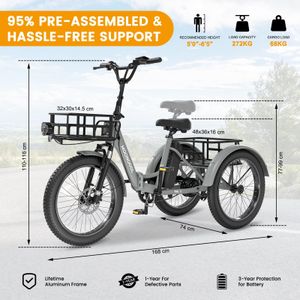 SUNYRISY 20-Inch Folding Electric Tricycle – Adult 3-Wheel Bike
