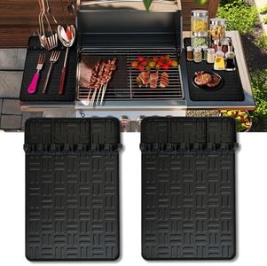 Pet Baby 2PCS Silicone Griddle Tools Mat, Large Spatula Mat with Drip Pad Griddle Silicone Mat Side Shelf Mat for Grill BBQ Griddle Accessories(Black15.35"*10.63")