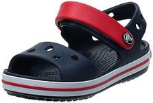 Crocs Crocband Sandals, Unisex-Kids Sandals, Lightweight and with Secure Fit, in Navy / Red Strap and Stripe Detail, Size 12 UK Child