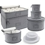 LotFancy China Storage Containers - Quilted 6-Piece Set Storage Box- Stores Chinaware, Stemware, Dinnerware, Dish Storage Service for 12, 48 Pcs Felt Protectors, Cardboard Dividers Included