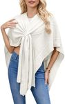 Ferand Women's Cable Knit Shawl Wraps Cross Font Lightweight Poncho Sweater for Fall Winter Fashion, White