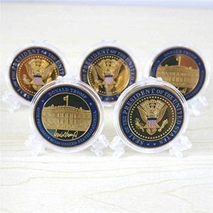 5 Pack Donald Trump Gold Plated Coin, Seal of The President Challenge Coin, Commemorative Gift with Case and Stand