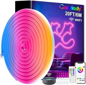 Cozylady 20ft LED Neon Rope Lights, Waterproof 6M RGB Rope Lights Works with Alexa, Google Assistant, Music Sync, Smart Wi-Fi App Control, DIY Design Neon Lights for Bedroom Gaming Room Wall Decor