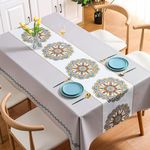Yindella 4 to 6 Seaters PVC Dining Tablecloth Cover Waterproof Oil-Resistant Kitchen Rectangular Table Cloth with Clear Flower Printing Texture -140×180 cm (55.1×70.9 inch) (Flower-Beige)