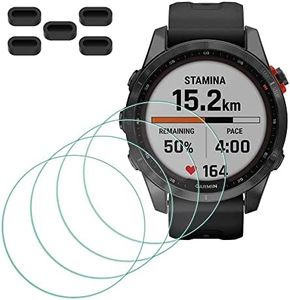 Screen Protector for Garmin fenix 7S/ 7S Solar/ 7S Sapphire Solar Smartwatch [4 Pcs] + Anti-dust Plugs 5Pcs, MTHGH Tempered Glass 9H Hardness Bubble Free Film Ultra-Thin Protective Cover