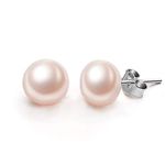 EVER FAITH® 925 Sterling Silver AAA Freshwater Cultured Pearl Pink Button Stud Earrings 8MM N07150-2