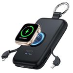 RORRY Portable Charger, 10000mAh PD 20W Fast Charging Portable Charger Power Bank with Built in Cables, Travel Battery Pack for iPhone 15/14/13/12/11 and Apple Watch Ultra/9/8/7/6/5/4/3/2, Black