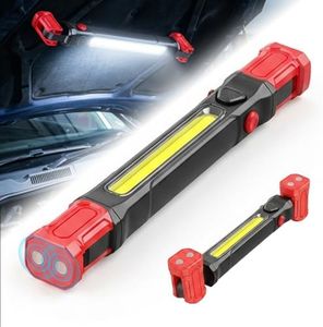Rechargeable LED Work Light, 3000LM Magnetic Light with Hooks, 6000 mAh Portable Under Hood Lights for Garage, Vehicle Inspection, 4 Modes Mechanic Light for Car Repair, Emergency (Red)