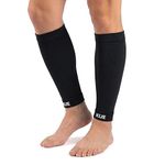 KUE Compression calf sleeves for men and women | Running, Sports Activity | Improved Blood Circulation, Swelling, Calf Support in Muscle Fatigue & Recovery (Black- S/M)