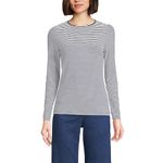 Lands' End Women's Plus Size Lightweight Jersey Skimming Long Sleeve Crew Neck T-Shirt, Navy/White Micro Stripe, 3X