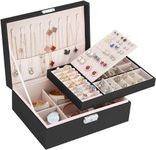 EASYLEE Jewelry Box Organizer, 2 Layers Jewelry Storage Case Lockable, PU Leather & Soft Lined Jewellery Holder for Necklace Earrings Rings Bracelets, Gift for Girlfriend Wife Women Lady Girl (Black)