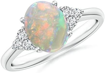 Angara Natural Opal Solitaire Ring for Women | 1.1 ct Oval Shape Opal Diamond Solitaire Ring in White Gold | October Birthday, Anniversary, Gemstone Jewelry Gift | AAAA | 9x7mm | Ring Size- 7.5