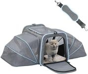 Petsfit Cat Carrier Expandable Dog Carrier Only For Small Dogs Or Tiny Pets, Expandable Pet Carrier Airline Approved Pet Carrier, Soft-Sided Two Extension 16"x10"x9" Blue(Two Extension)