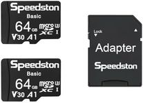 [Speedston] 64GB Basic Micro SD Memory Card 4K Video Pro GoPro Surveillance Security Camera Action Camera Drone 90MB/s UHS-I U3 V30 Class 10 with Adapter (2 Pack)