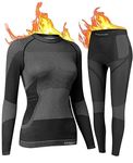 YESURPRISE Women's Thermal Underwear Set, Winter Thermal Base Layer Set - Ski Wear Athletic Shirt Long Top & Bottom Sets Black Grey