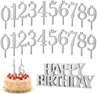 Wooden Number Candle Holder Set with Happy Birthday Sign - 2 Sets Reusable Birthday Candles Numbers 0-9, Natural Wood Cake Candles for Birthday Party Table Decoration, All Ages Anniversary (Silvery)
