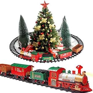 Classic Christmas Train Set with Lights and Sounds Railway Tracks Sets Battery Operated Train Toy Models with 11.5 Ft Tracks Playset for Under The Tree Electronic Toys for Kids