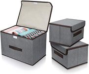 DIMJ 3 Pack Foldable Storage Boxes with Lids, Collapsible Storage Bin with Handle, Fabric Storage Basket Organiser Box for Wardrobe, Closet, Shelf, Office (Grey)