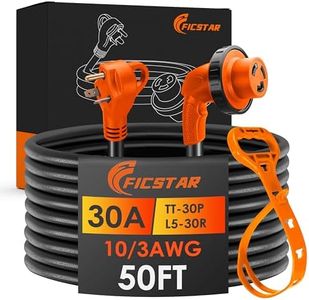 Ficstar 30 Amp RV Extension Cord,50 ft,Heavy Duty Generator Extension Cord with LED Power Indicator,30 AMP Female 90° Twist Lock Adapter with Reverse Polarity Lamp,NEMA TT-30P to L5-30R,120V/125V