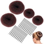 Sularpek Hair Donut Brown, Ring Style Donut Hair Bun Maker with 4 Elastic Hair Ties and 20 Hair Pins for Chignon Hairstyles, Hair Bun Shaper set for Kids Girls Women (Brown)